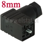 Złącze do elektrozaworu; rozstaw styków 8mm; kolor czarny; 3+PE 